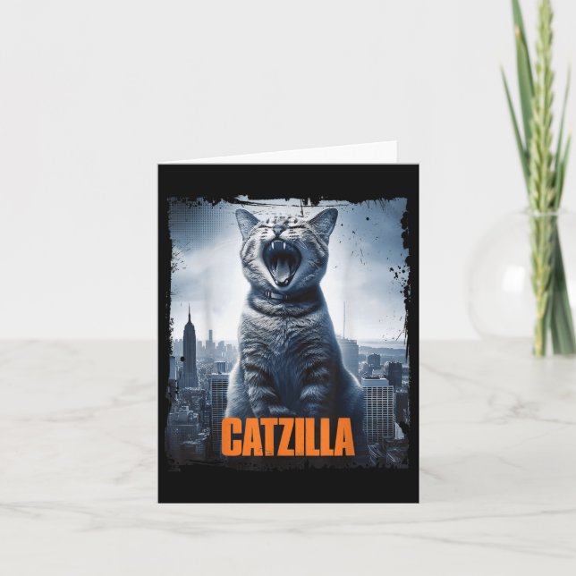 Catzilla Roaring Over City Skyline Cat Monster Kit Card (Front)