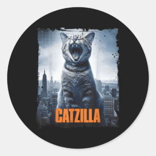 Catzilla Roaring Over City Skyline Cat Monster Kit Classic Round Sticker