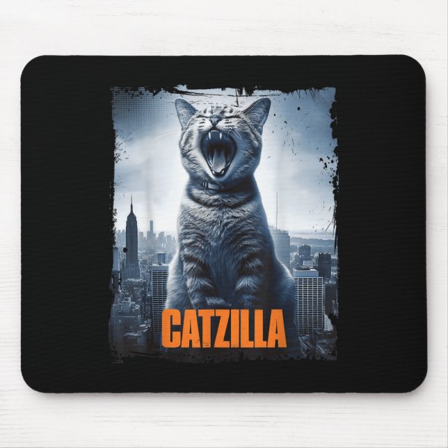 Catzilla Roaring Over City Skyline Cat Monster Kit Mouse Pad (Front)