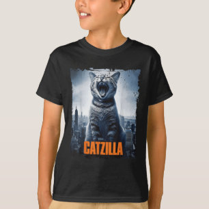 Catzilla Roaring Over City Skyline Cat Monster Kit T-Shirt