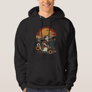 Catzilla Vintage Cute Cat Japanese Sunset Graphic Hoodie