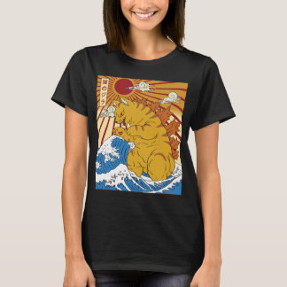 Catzilla Vintage Funny Cute Cat Art Japanese Sunse T-Shirt