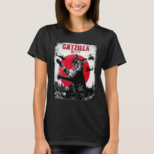 Catzilla Vintage Japanese Sunset  Kitten And Cat T-Shirt
