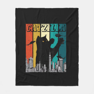 Catzilla Vintage Retro Funny Cat Kitten Halloween Fleece Blanket