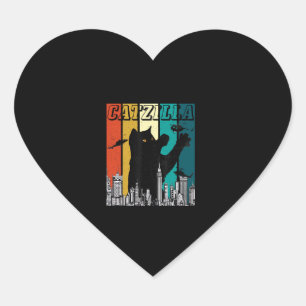 Catzilla Vintage Retro Funny Cat Kitten Halloween  Heart Sticker
