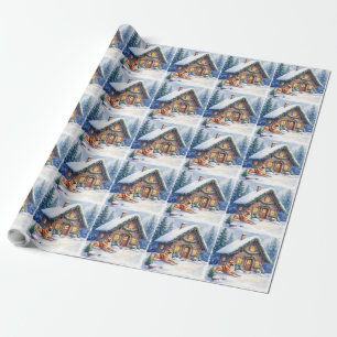 Caucasian Shepherd Dog Mountain Cabin Christmas Wrapping Paper