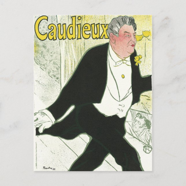Caudieux by Toulouse Lautrec, Vintage Art Nouveau Postcard (Front)