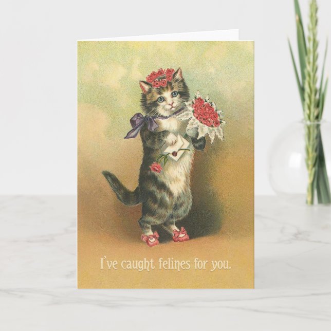 CAUGHT FELINES - cute retro cat Valentines card (Front)
