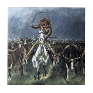 Caught in a Stampede Western Art by Frederic Remin Tile
