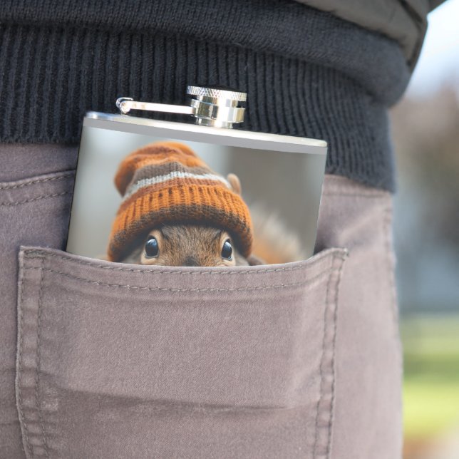 Caught snacking again - Squirrel Ai image Hip Flask (In Situ)