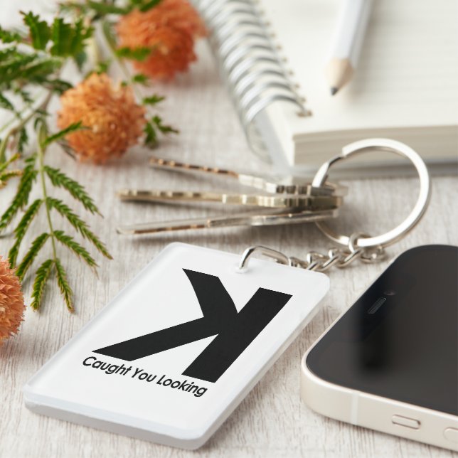 Caught You Looking – Funny Baseball Pitcher Saying Keychain (Front Right)