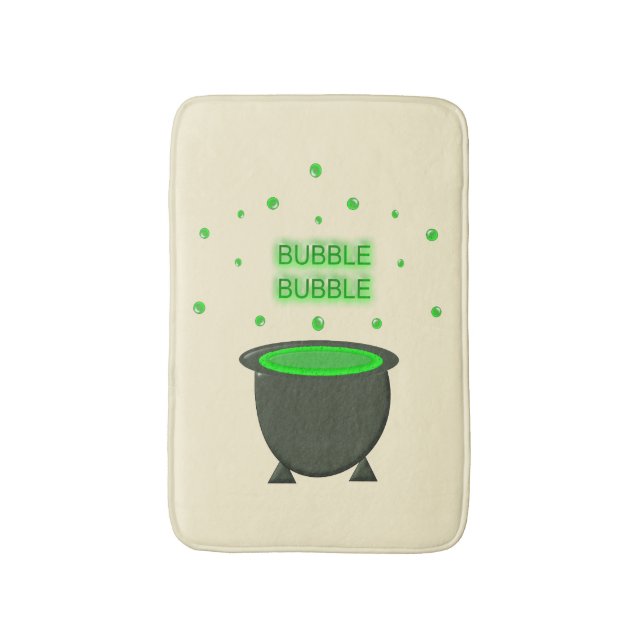 Cauldron and Bubbling Green Brew Halloween Bath Mat (Front Vertical)