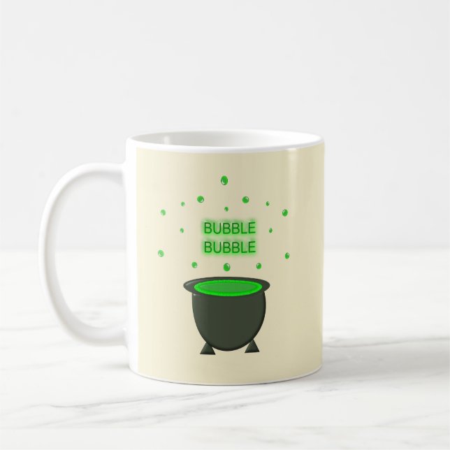 Cauldron and Bubbling Green Brew Halloween Coffee Mug (Left)