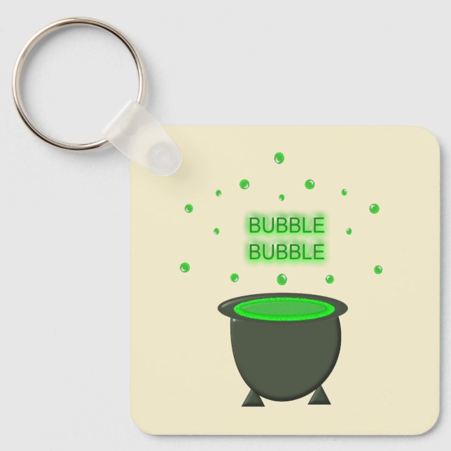 Cauldron and Bubbling Green Brew Halloween Custom Keychain (Front)