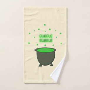 Cauldron and Bubbling Green Brew Halloween Hand Towel