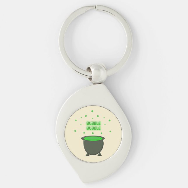 Cauldron and Bubbling Green Brew Halloween Keychain (Front)