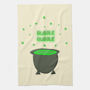 Cauldron and Bubbling Green Brew Halloween Kitchen Towel