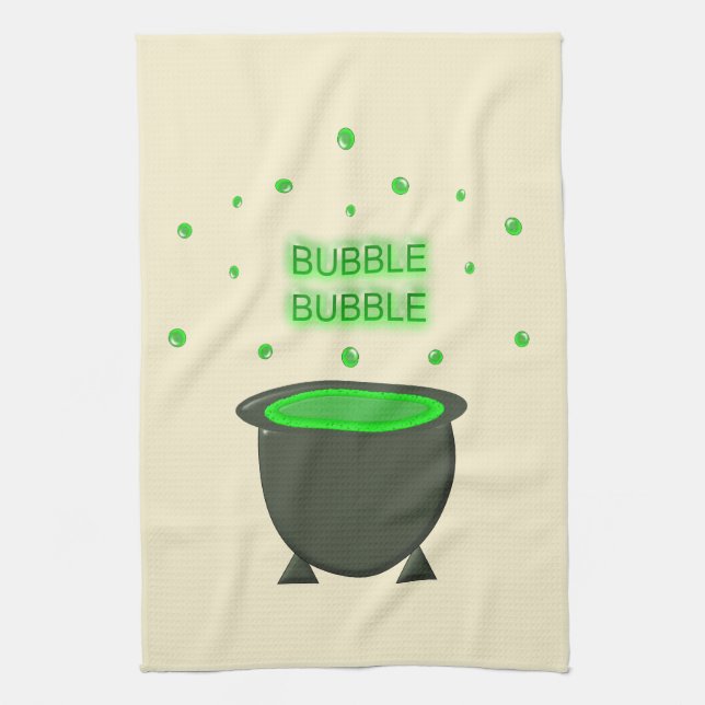 Cauldron and Bubbling Green Brew Halloween Kitchen Towel (Vertical)