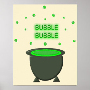 Cauldron and Bubbling Green Brew Halloween Poster