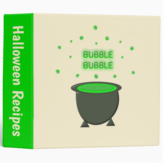 Cauldron and Bubbling Green Brew Halloween Recipes Binder (Front/Spine)