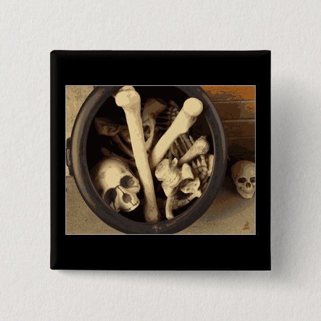 Cauldron of bones. 2 inch square button (Front)