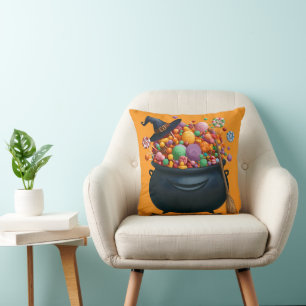 Cauldron Of Giggle & Gummies Throw Pillow