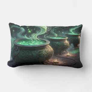 Cauldrons bubbling with green potion lumbar pillow