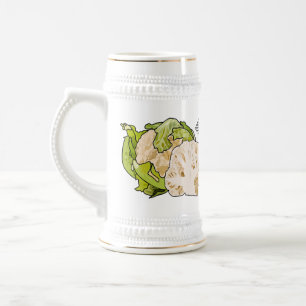 Cauliflower cartoon illustration beer stein