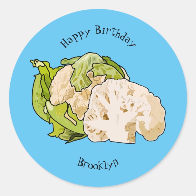 Cauliflower cartoon illustration classic round sticker (Front)