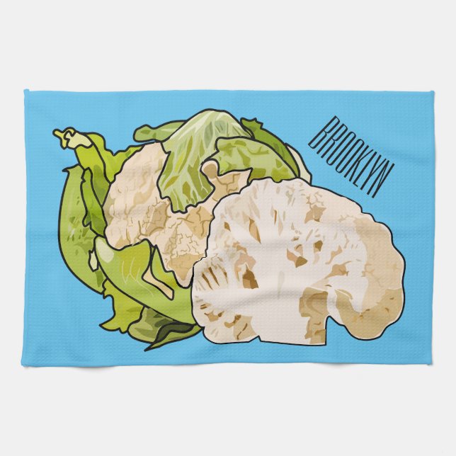 Cauliflower cartoon illustration kitchen towel (Horizontal)