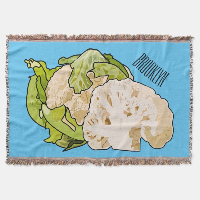 Cauliflower cartoon illustration throw blanket (Front)