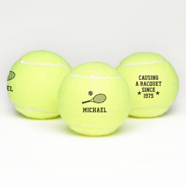 Causing a Racquet Since Custom Name Funny Tennis Balls (Multi)