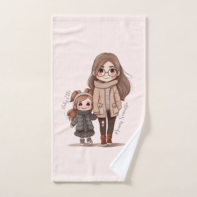 Caution adorable mère et fille (5) (Serviette à main)