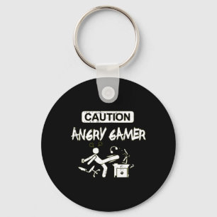 Caution Angry Gamer Computer Funny Video Game Gift Keychain