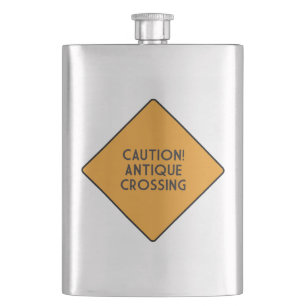 Caution! Antique Crossing Hip Flask