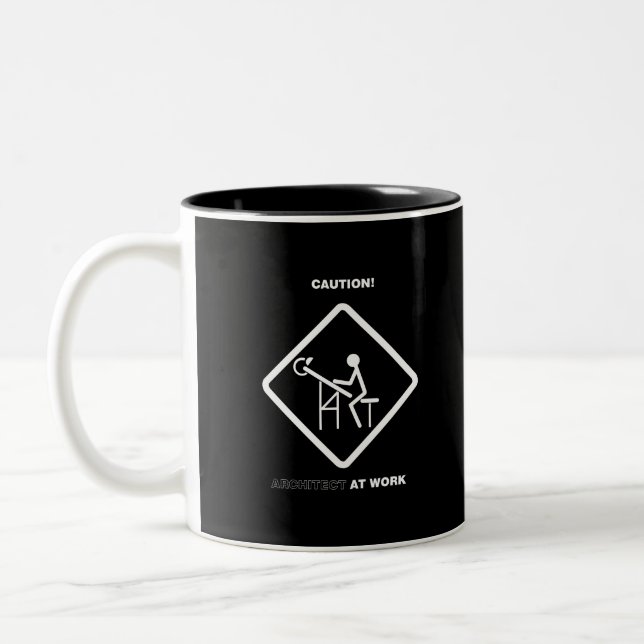Caution Architect at Work Two-Tone Coffee Mug (Left)