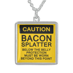 Caution Bacon Splatter Sterling Silver Necklace