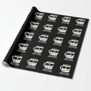 Caution Brewtiful And Hot Funny Coffee Pun Dark BG Wrapping Paper