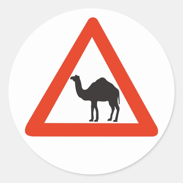 Caution Camels, Traffic Sign, United Arab Emirate Classic Round Sticker (Front)