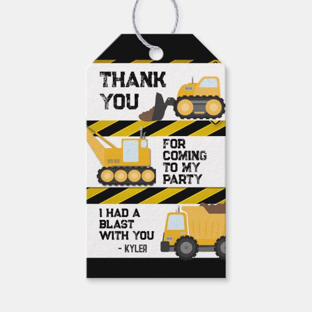 Caution Construction Party Thank You Tags (Front)