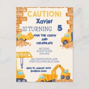 CAUTION! Construction Truck Birthday Invitation