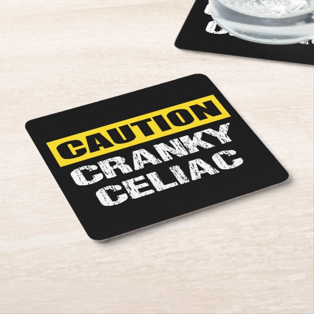 Caution Cranky Celiac Funny Warning Sign Square Paper Coaster (Angled)