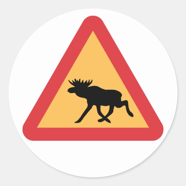 Caution Elks, Traffic Sign, Sweden Classic Round Sticker (Front)