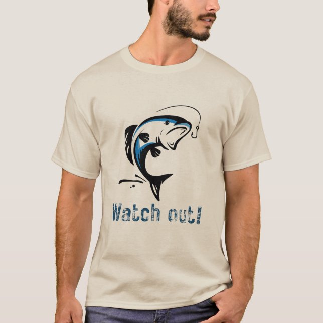"Caution! Fishing Zone" - Fun design of a rod  T-Shirt (Front)