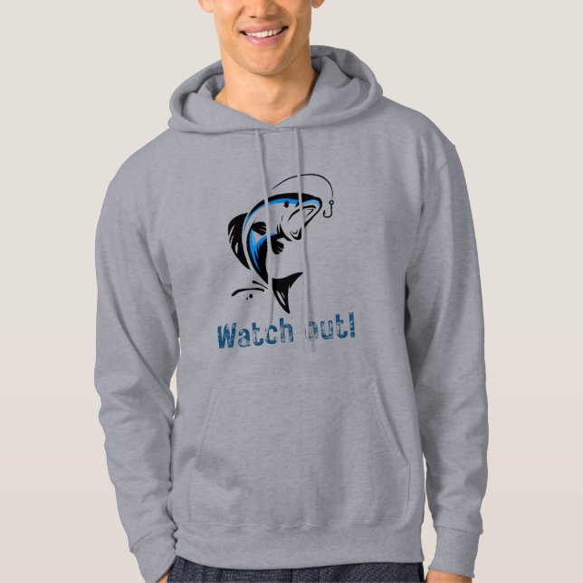 "Caution! Fishing Zone" - Fun Fishing Rod Design Hoodie (Front)