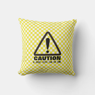 Caution! Funny First Birthday party Invitation Throw Pillow