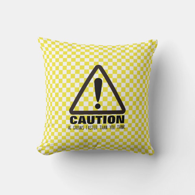 Caution! Funny First Birthday party Invitation Throw Pillow (Front)