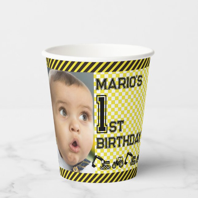 Caution! Funny First Birthday party Paper Cups (Front)