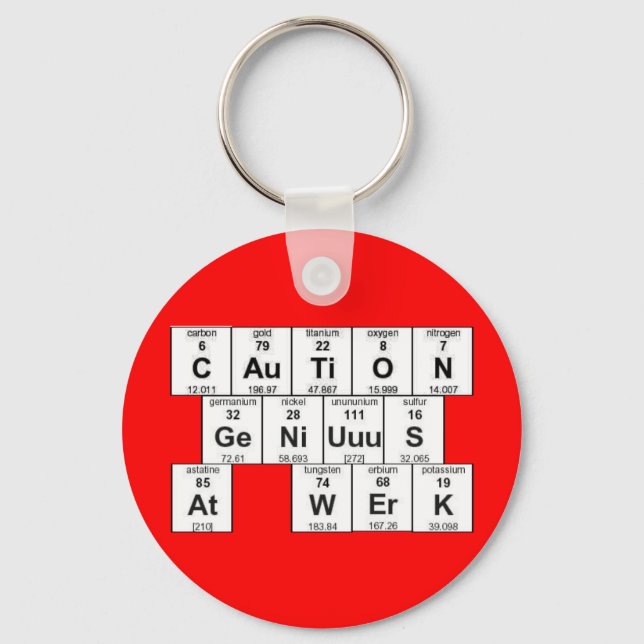 CAuTiON GeNiUuuS At WErK Keychain (Front)