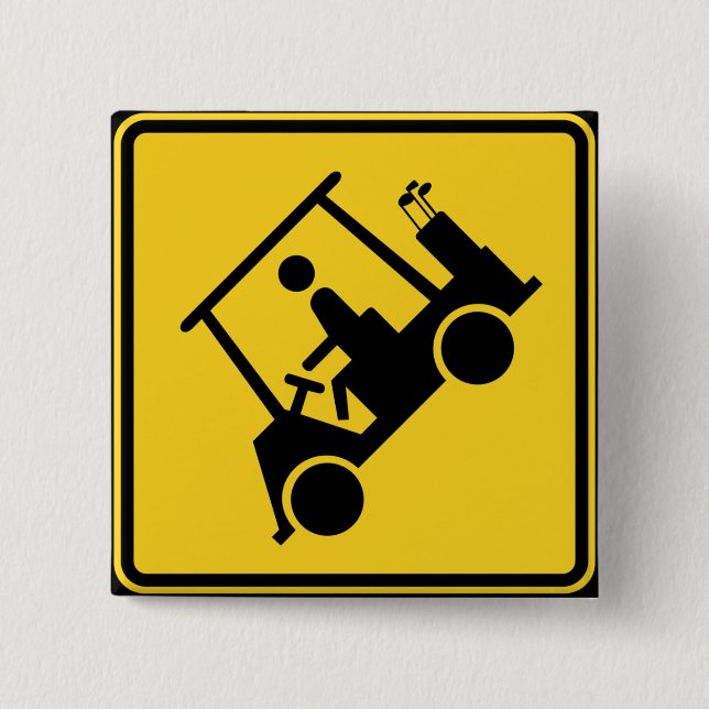 Caution Golf Cart Sign 2 Inch Square Button (Front)